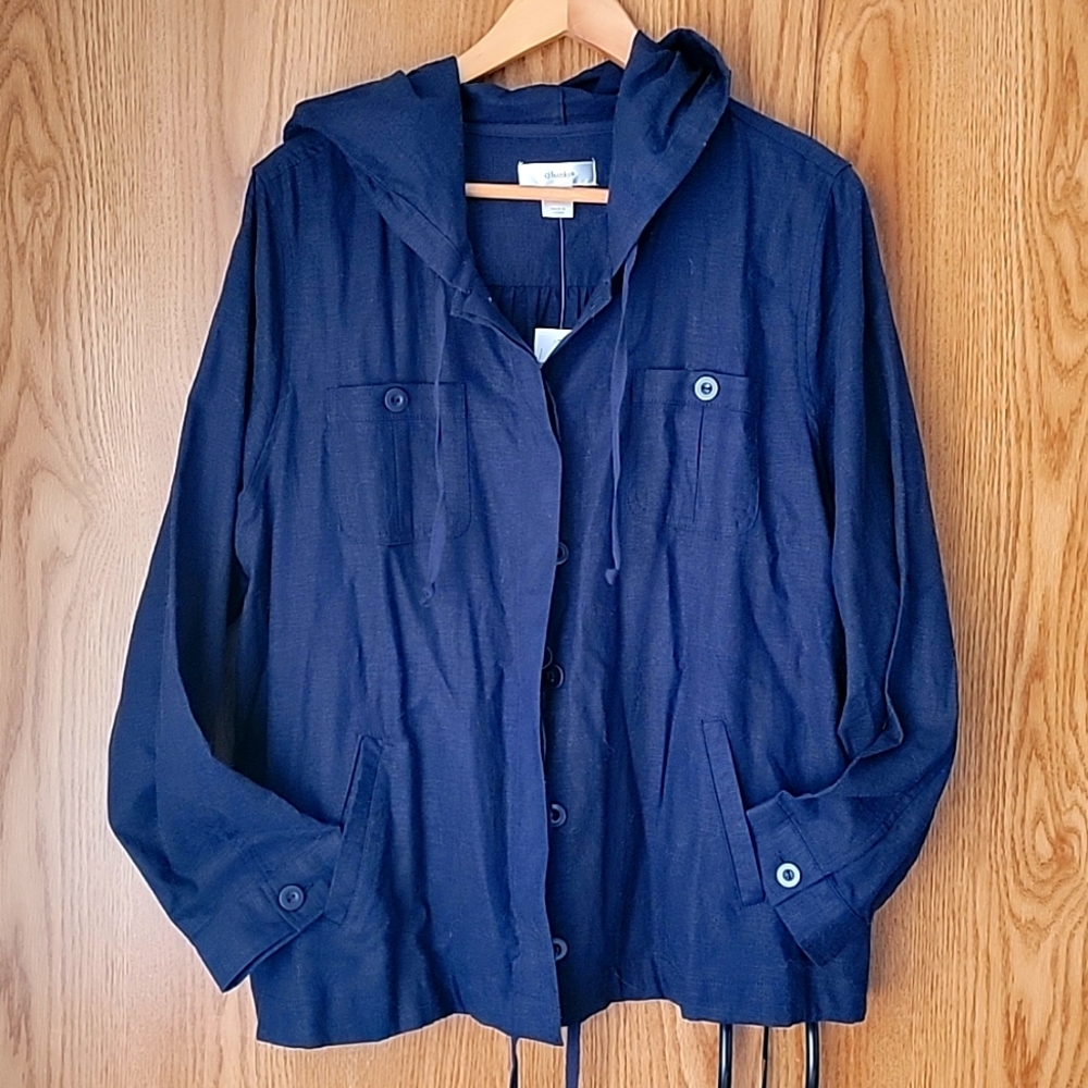 Hooded Linen Jacket in Navy